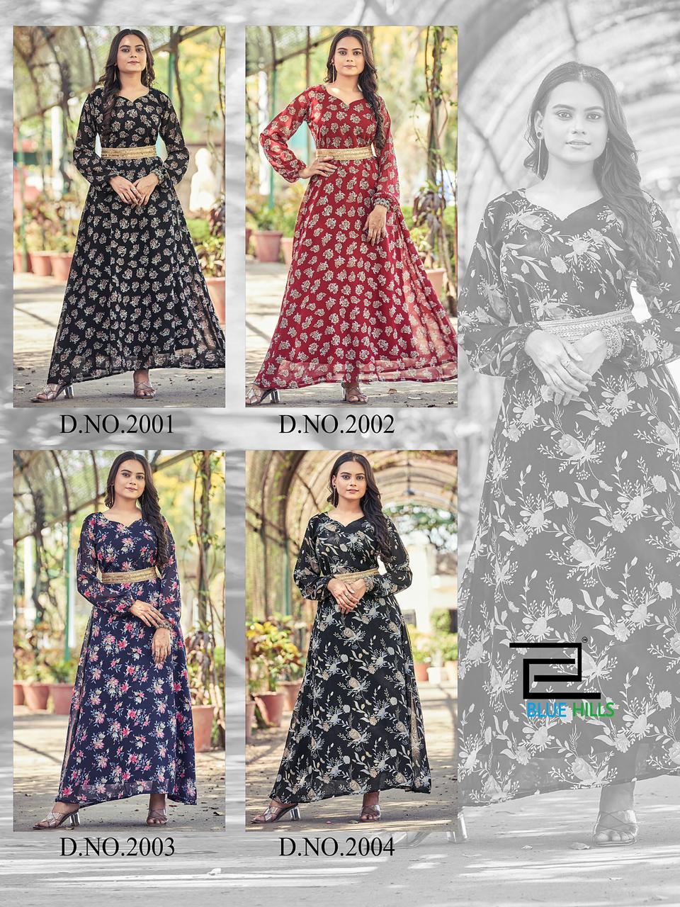 Blue Hills Dynamic Long Georgette Kurtis Catalog